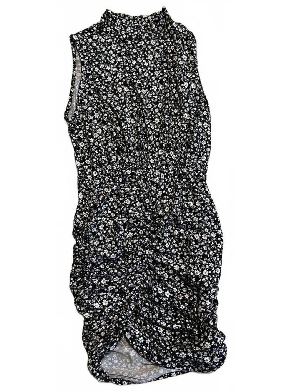 Good Luck Gem XS Black Floral Sleeveless Ruched Dress